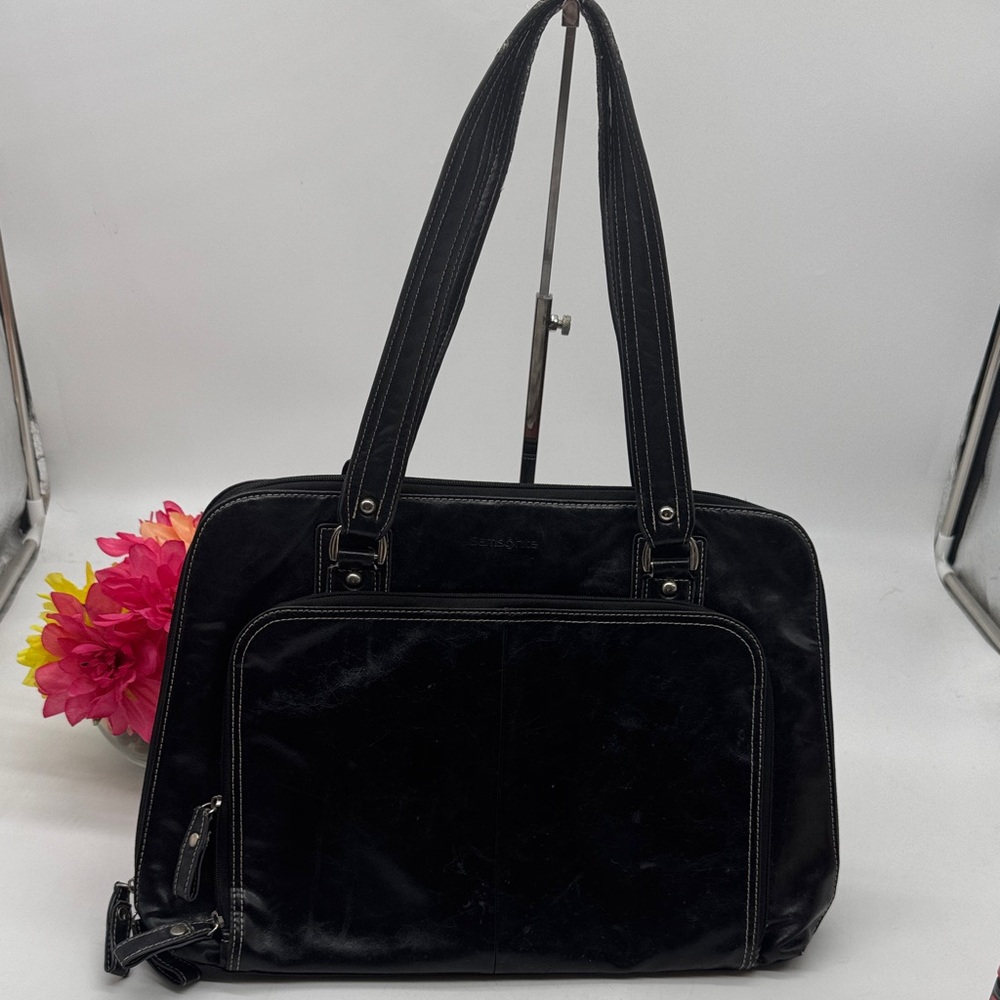 Samsonite Black Leather Women's Computer Travel Bag TOT9392E